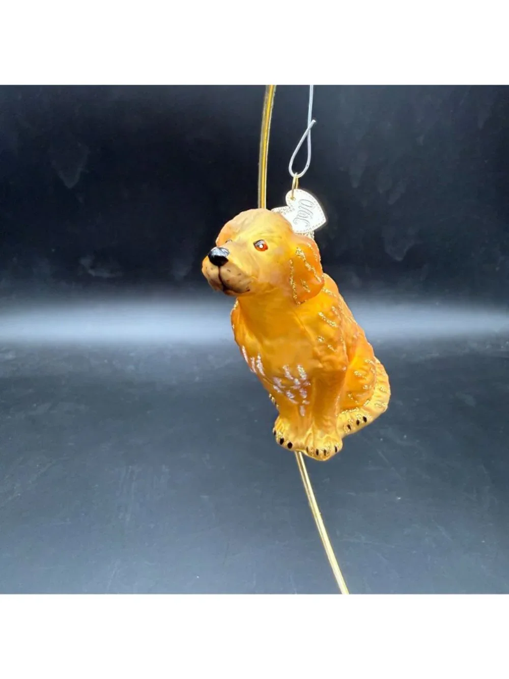 Old World Christmas Golden Retriever Dog Blown Glass Ornament Gold Glitter 4 In